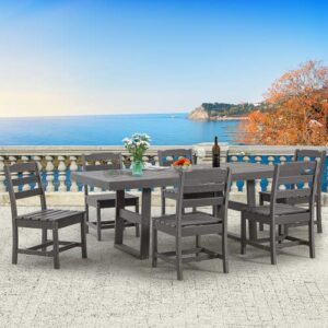 Erinnyees HDPE 7 Piece Patio Dining Set, Garden Furniture Set-6 Patio Dining Chairs and 1 Rectangle Dining Table, Patio Furniture Sets Made of HDPE Material for Backyard, Porch, Lawn and Garden,Gray