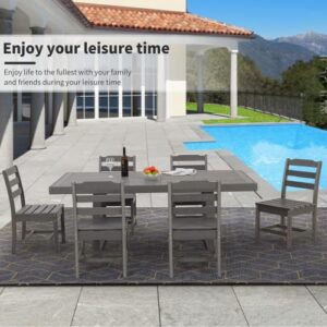 Erinnyees HDPE 7 Piece Patio Dining Set, Garden Furniture Set-6 Patio Dining Chairs and 1 Rectangle Dining Table, Patio Furniture Sets Made of HDPE Material for Backyard, Porch, Lawn and Garden,Gray