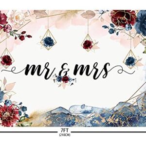 AIBIIN 7x5ft Navy and Blush Pink Floral Mr & Mrs Engagement Decorations Backdrop for Couples Wedding Bride and Groom Engaged Ceremony Anniversary Bridal Shower Photography Background Photo Booth Props