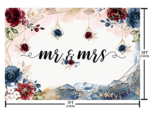 AIBIIN 7x5ft Navy and Blush Pink Floral Mr & Mrs Engagement Decorations Backdrop for Couples Wedding Bride and Groom Engaged Ceremony Anniversary Bridal Shower Photography Background Photo Booth Props