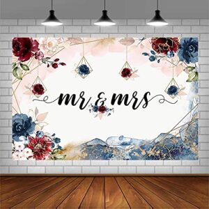 AIBIIN 7x5ft Navy and Blush Pink Floral Mr & Mrs Engagement Decorations Backdrop for Couples Wedding Bride and Groom Engaged Ceremony Anniversary Bridal Shower Photography Background Photo Booth Props