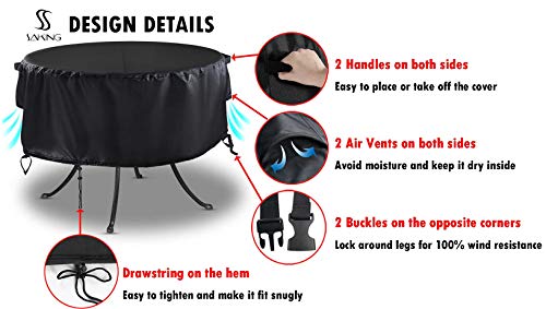 Saking Patio Furniture Table Cover Round 60" x 23" with Buckles Airvents & Drawstring - Heavy Duty Waterproof Windproof Anti-UV