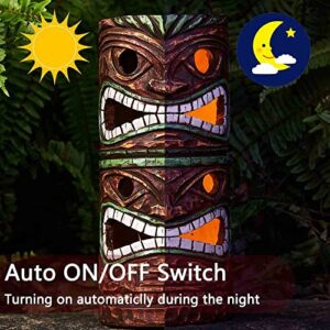 Yiosax Outdoor Garden Decor-Double Tiki Totem Statues Solar Lights Waterproof Decorative Yard Patio Decorations