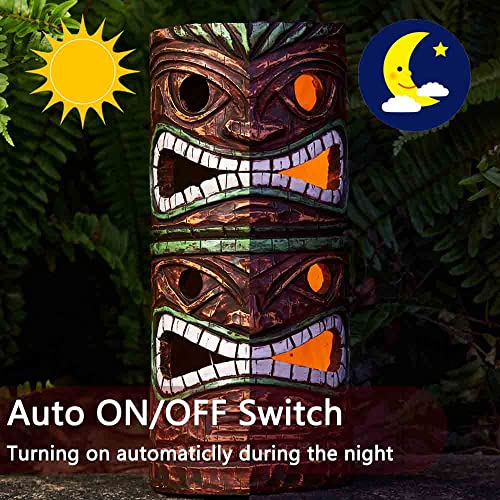 Yiosax Outdoor Garden Decor-Double Tiki Totem Statues Solar Lights Waterproof Decorative Yard Patio Decorations