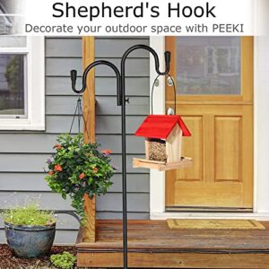 PEEKI Double Shepherds Hook, Adjustable Bird Feeder Pole for Outside with 5-Prong Base, Heavy Duty Garden Shepards Hooks for Outdoor Plant Hanger, Hummingbird Feeder Stand (63” Overall Height, 1-Pack)