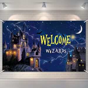 wizard birthday party supplies wizard backdrop banners birthday background magical wizard banner welcome sign for boys girls photography birthday photo booth wizard wall decor 6 x 3.6 feet (castle)