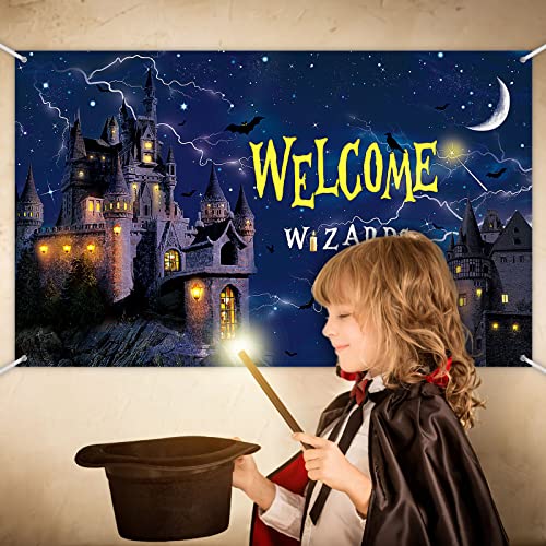 Wizard Birthday Party Supplies Wizard Backdrop Banners Birthday Background Magical Wizard Banner Welcome Sign for Boys Girls Photography Birthday Photo Booth Wizard Wall Decor 6 x 3.6 Feet (Castle)