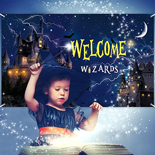 Wizard Birthday Party Supplies Wizard Backdrop Banners Birthday Background Magical Wizard Banner Welcome Sign for Boys Girls Photography Birthday Photo Booth Wizard Wall Decor 6 x 3.6 Feet (Castle)