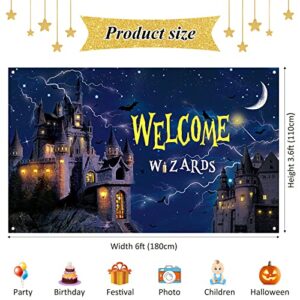 Wizard Birthday Party Supplies Wizard Backdrop Banners Birthday Background Magical Wizard Banner Welcome Sign for Boys Girls Photography Birthday Photo Booth Wizard Wall Decor 6 x 3.6 Feet (Castle)