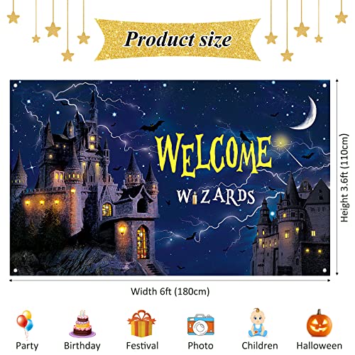 Wizard Birthday Party Supplies Wizard Backdrop Banners Birthday Background Magical Wizard Banner Welcome Sign for Boys Girls Photography Birthday Photo Booth Wizard Wall Decor 6 x 3.6 Feet (Castle)