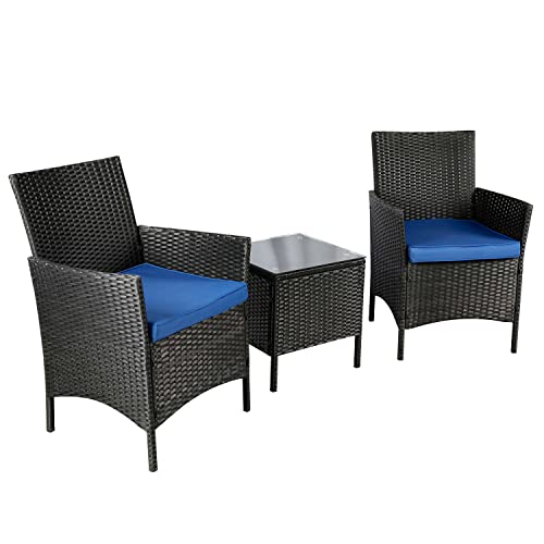 PAOLFOX 3 Pieces Patio Furniture Sets,Wicker Patio Set,PE Rattan Patio Furniture,Patio Bistro Sets,Porch Furniture,Outdoor Conversation Sets,Wicker Patio Chairs,Balcony Furniture Set