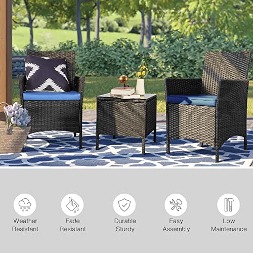 PAOLFOX 3 Pieces Patio Furniture Sets,Wicker Patio Set,PE Rattan Patio Furniture,Patio Bistro Sets,Porch Furniture,Outdoor Conversation Sets,Wicker Patio Chairs,Balcony Furniture Set