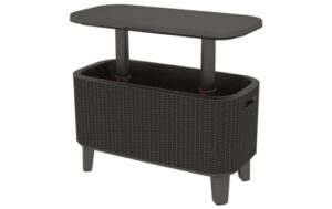 keter breeze bar outdoor patio furniture and hot tub side table with 14.8 gallon beer and wine cooler, dark grey & teal
