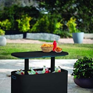 KETER Breeze Bar Outdoor Patio Furniture and Hot Tub Side Table with 14.8 Gallon Beer and Wine Cooler, Dark Grey & Teal