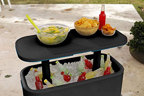 KETER Breeze Bar Outdoor Patio Furniture and Hot Tub Side Table with 14.8 Gallon Beer and Wine Cooler, Dark Grey & Teal
