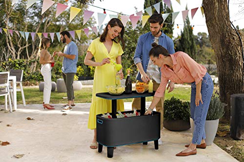 KETER Breeze Bar Outdoor Patio Furniture and Hot Tub Side Table with 14.8 Gallon Beer and Wine Cooler, Dark Grey & Teal