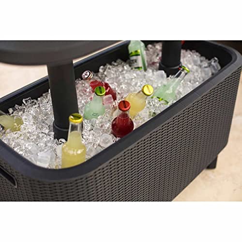 KETER Breeze Bar Outdoor Patio Furniture and Hot Tub Side Table with 14.8 Gallon Beer and Wine Cooler, Dark Grey & Teal