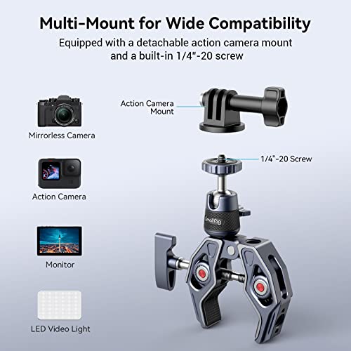 SMALLRIG Super Clamp with Ballhead, Camera Mount Clamp, Quick Release Adapter for Gopro, Camera Monitor, LED Light, Max Load 7.7 lb (3.5KG) - 4102