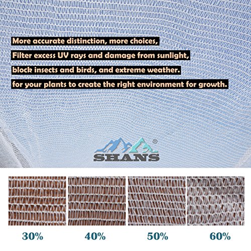 SHANS 30% UV Resistant Fabric Shade Cloth Pure White with Plastic Grommets Clips Free (20 ft x 110 ft)