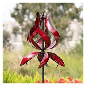 cyan oasis yard garden wind spinners – large outdoor metal wind spinners with stake, yard art lawn garden decor (19″ w x 87″ h)