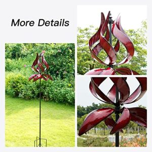 Cyan Oasis Yard Garden Wind Spinners - Large Outdoor Metal Wind Spinners with Stake, Yard Art Lawn Garden Decor (19" W x 87" H)