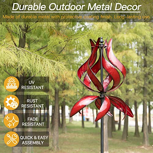 Cyan Oasis Yard Garden Wind Spinners - Large Outdoor Metal Wind Spinners with Stake, Yard Art Lawn Garden Decor (19" W x 87" H)