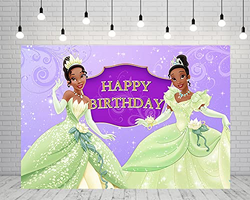 Princess Tiana Backdrop for Birthday Party Supplies 5x3ft Princess and The Frog Photo Backgrounds Tiana Theme Baby Shower Banner for Birthday Cake Table Decoration