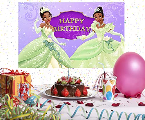 Princess Tiana Backdrop for Birthday Party Supplies 5x3ft Princess and The Frog Photo Backgrounds Tiana Theme Baby Shower Banner for Birthday Cake Table Decoration