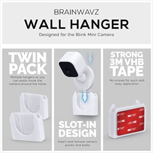 BRAINWAVZ Adhesive Wall Mount for Blink Mini Camera, 2 Pack, No Hassle Holder, Strong 3M VHB Tape, No Screws, No Mess Install, Bracket Stand (White)