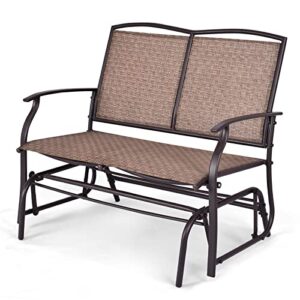tangkula 2-person patio glider bench, outdoor rocker glider loveseat chair w/heavy-duty steel frame, breathable seat fabric, rocking lounge chair for poolside, garden, backyard (brown)