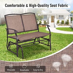 Tangkula 2-Person Patio Glider Bench, Outdoor Rocker Glider Loveseat Chair W/Heavy-Duty Steel Frame, Breathable Seat Fabric, Rocking Lounge Chair for Poolside, Garden, Backyard (Brown)