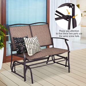 Tangkula 2-Person Patio Glider Bench, Outdoor Rocker Glider Loveseat Chair W/Heavy-Duty Steel Frame, Breathable Seat Fabric, Rocking Lounge Chair for Poolside, Garden, Backyard (Brown)