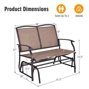 Tangkula 2-Person Patio Glider Bench, Outdoor Rocker Glider Loveseat Chair W/Heavy-Duty Steel Frame, Breathable Seat Fabric, Rocking Lounge Chair for Poolside, Garden, Backyard (Brown)