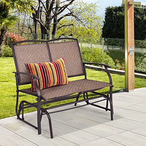 Tangkula 2-Person Patio Glider Bench, Outdoor Rocker Glider Loveseat Chair W/Heavy-Duty Steel Frame, Breathable Seat Fabric, Rocking Lounge Chair for Poolside, Garden, Backyard (Brown)