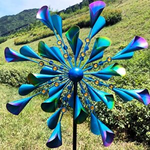wind spinners for yard and garden-large magic metal windmill with dual direction,79in colorful kinetic wind sculptures & spinners spins smoothly in wind for patio lawn outdoor decor