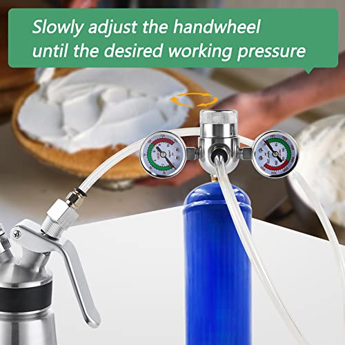 Improved Whipped Cream Pressure Regulator Valve with Upgraded Adapter & Hose Line, Pressure Regulating Valve for Whipped Cream Chargers 0.95 Liter 580g Tank