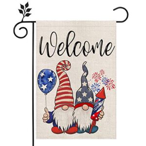 crowned beauty 4th of july patriotic gnomes garden flag 12×18 inch for outside double sided welcome independence memorial day american yard flag cf124-12