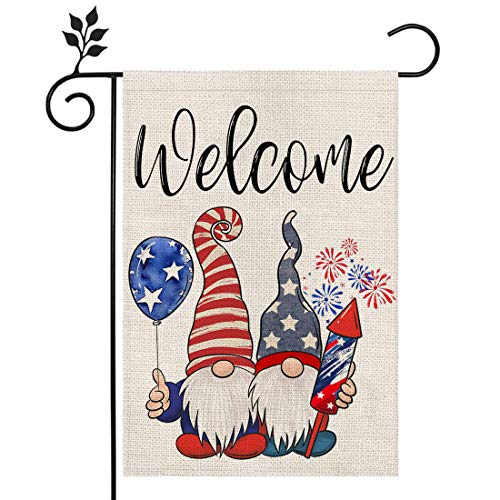 CROWNED BEAUTY 4th of July Patriotic Gnomes Garden Flag 12×18 Inch for Outside Double Sided Welcome Independence Memorial Day American Yard Flag CF124-12