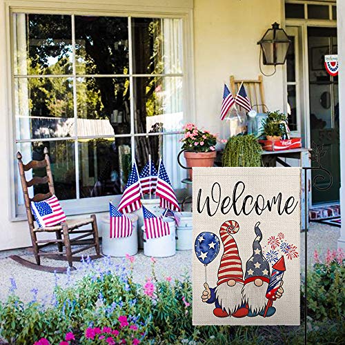 CROWNED BEAUTY 4th of July Patriotic Gnomes Garden Flag 12×18 Inch for Outside Double Sided Welcome Independence Memorial Day American Yard Flag CF124-12