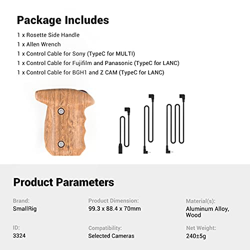 SmallRig Rosette Side Handle with Record Start / Stop Remote Trigger for Sony Cameras , for Panasonic Cameras , for Fujifilm Cameras ,for Z CAM Cameras 3324