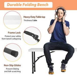 FDW Folding Bench 6FT Plastic Portable Bench Outdoor Bench Garden Bench with Carrying Handle for Picnic Camping Dining Party (1)