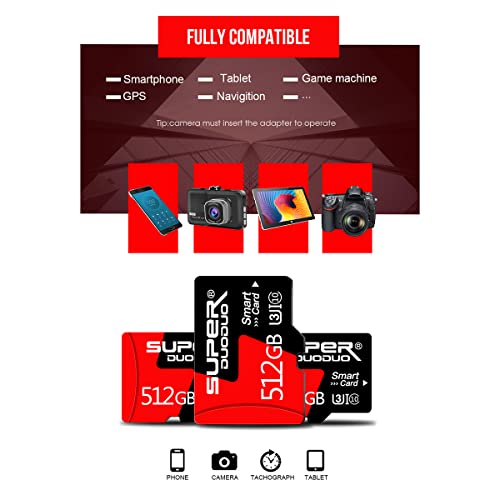 512GB Micro SD Card Class 10 Memory Card TF Card for Wyze, GoPro，Smartphone, Table with SD Adapter