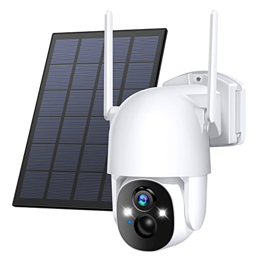 Wireless Cameras for Home/Outdoor Security, Solar Security Cameras Wireless Outdoor 355°PTZ, 3MP 2K FHD WiFi Camera with Spotlight, Motion Detection, Siren, Color Night Vision, 2-Way Talk, SD/Cloud