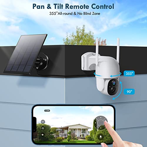 Wireless Cameras for Home/Outdoor Security, Solar Security Cameras Wireless Outdoor 355°PTZ, 3MP 2K FHD WiFi Camera with Spotlight, Motion Detection, Siren, Color Night Vision, 2-Way Talk, SD/Cloud