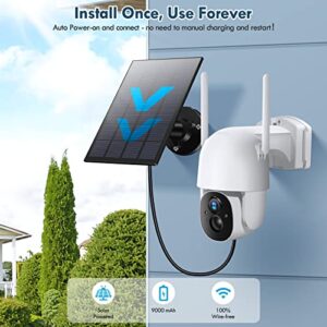 Wireless Cameras for Home/Outdoor Security, Solar Security Cameras Wireless Outdoor 355°PTZ, 3MP 2K FHD WiFi Camera with Spotlight, Motion Detection, Siren, Color Night Vision, 2-Way Talk, SD/Cloud