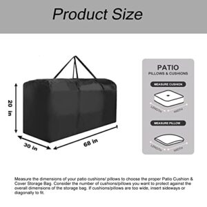 Aurragiy Patio Cushion Storage Bag Extra Large Oxford Fabric Outdoor Cushion Bag Waterproof Resistant Outdoor Zippered Storage Bags for Furniture Cushions 68" L x 30" W x 20" H (Black)