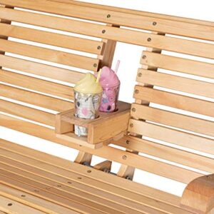 GDLF 4FT Porch Swing Chair Garden Patio Swing Bench Solid Wood Hanging Bench with Foldable Cupholder Heavy Duty Chains