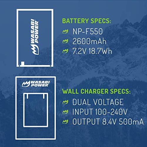 Wasabi Power Battery (2-Pack) and Charger for Sony NP-F330, NP-F530, NP-F550, NP-F570 (L Series) and CN-160, CN-216, CN126 Series & Atomos Ninja V, Shinobi, Shogun 7, BMPCC 6K Pro and More