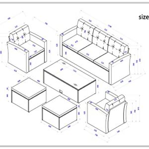 EMKK 6-Piece Outdoor Patio Furniture Set,All-Weather Wicker Pe Rattan Dining Conversation Sectional with Coffee Table, Ottomans, Removable Cushions (Black+Beige)