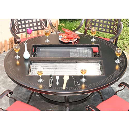 SUNESA Outdoor Cast Aluminum Tables Domestic Charcoal Barbecue Table Electric Oven Courtyard Terrace Garden Leisure European Table (Without Chair)